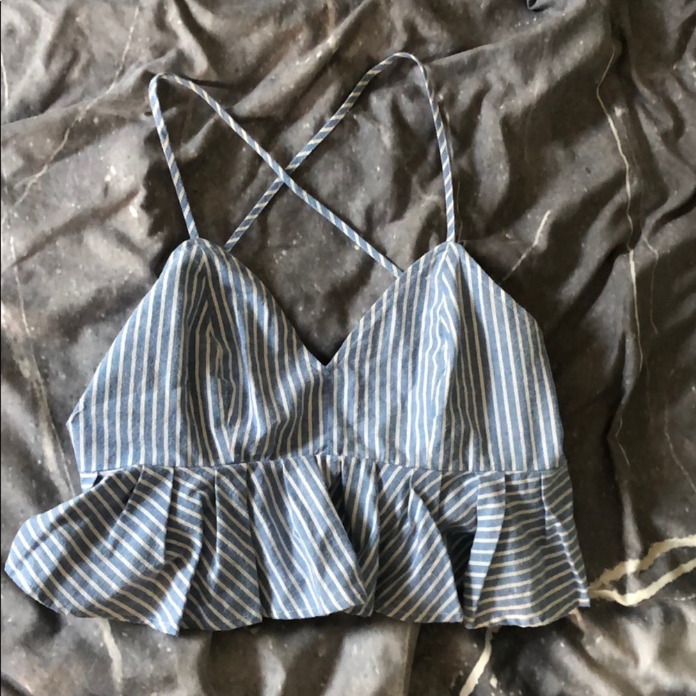 Blue/white Pinstripe Crop Tank Top